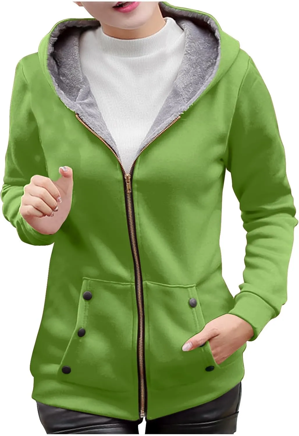 Hoodies for Women Winter Warm Fleece Sweatshirt Full Zip Up Thick Sherpa Lined Hooded Jackets Slim Fit Solid Jacket