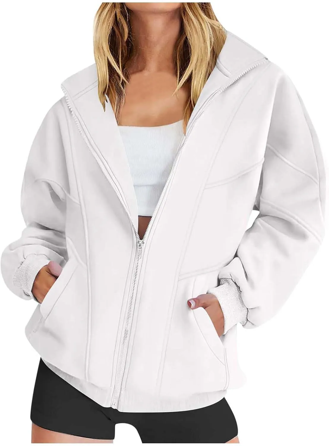 Hoodies for Womens Oversized Sweatshirt Full Zip Up Jacket Casual Loose Fall Fashion Clothes Workout Outfits