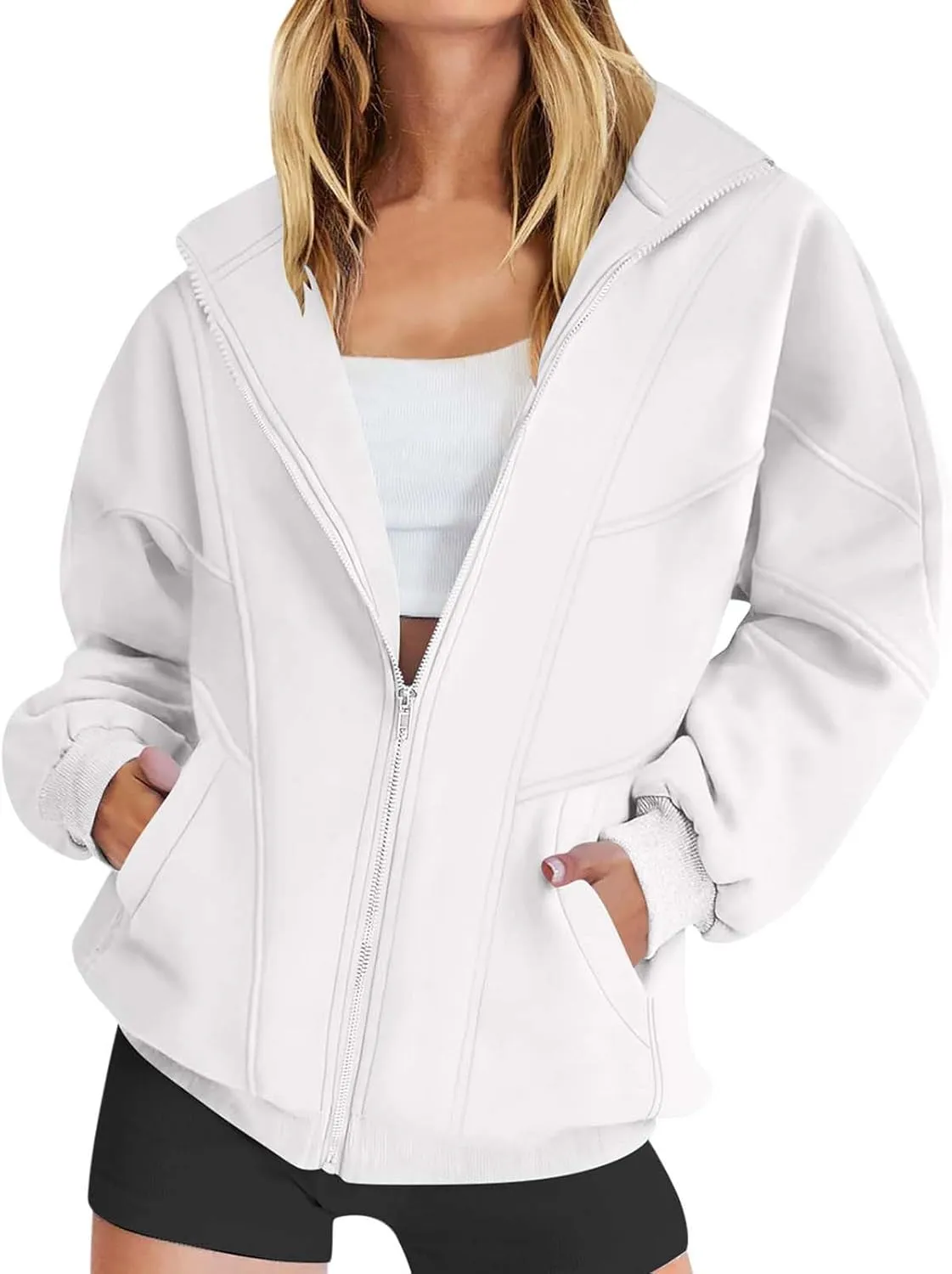 Hoodies for Womens Oversized Sweatshirt Full Zip Up Jacket Casual Loose Fall Fashion Clothes Workout Outfits