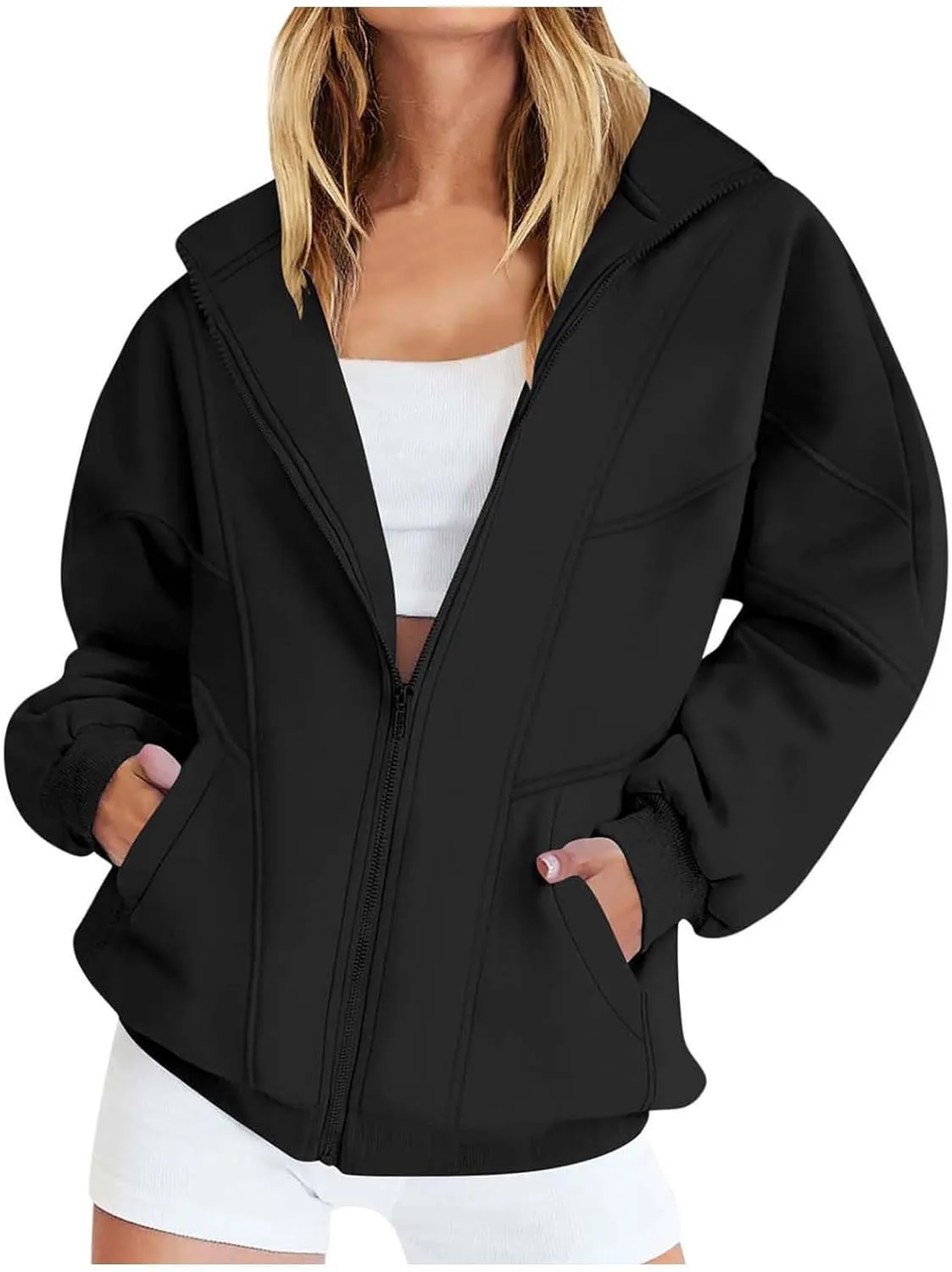 Hoodies for Womens Oversized Sweatshirt Full Zip Up Jacket Casual Loose Fall Fashion Clothes Workout Outfits