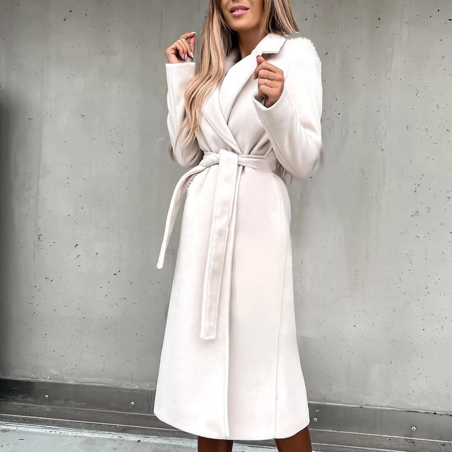 Hvyesh Womens Wool Trench Pea Coats 2024 Winter Jackets Trendy Notch Lapel Double Breasted Mid Long Warm Jacket Overcoat
