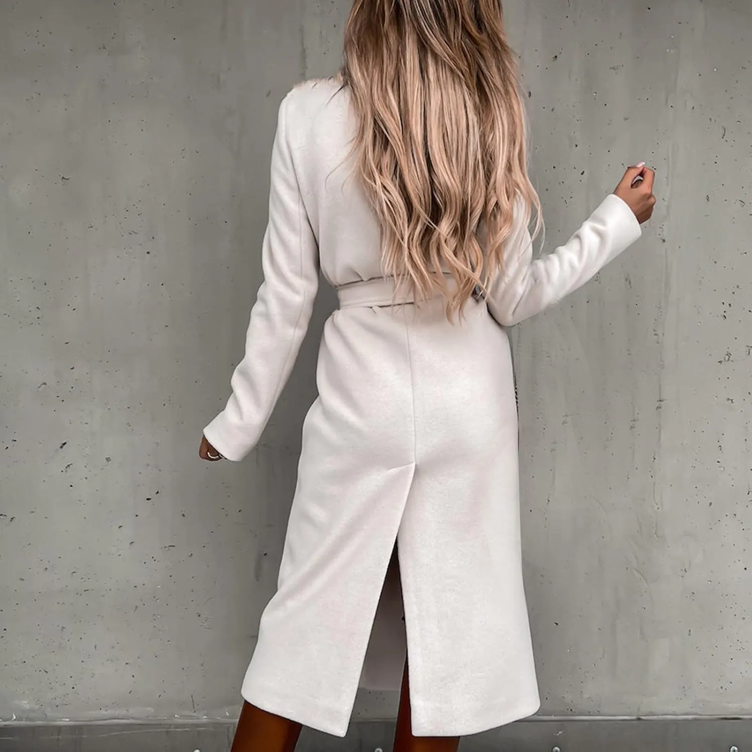 Hvyesh Womens Wool Trench Pea Coats 2024 Winter Jackets Trendy Notch Lapel Double Breasted Mid Long Warm Jacket Overcoat