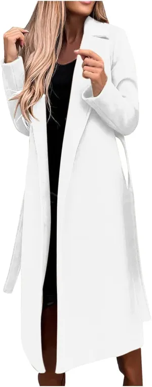 Hvyesh Womens Wool Trench Pea Coats 2024 Winter Jackets Trendy Notch Lapel Double Breasted Mid Long Warm Jacket Overcoat