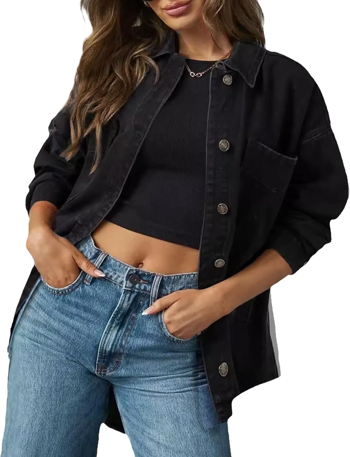 Jean Shirts for Women Denim Jackets for Women Trendy Women's Jean Jacket Oversized Boyfriend Split Denim Jackets