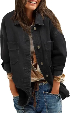 Jean Shirts for Women Denim Jackets for Women Trendy Women's Jean Jacket Oversized Boyfriend Split Denim Jackets
