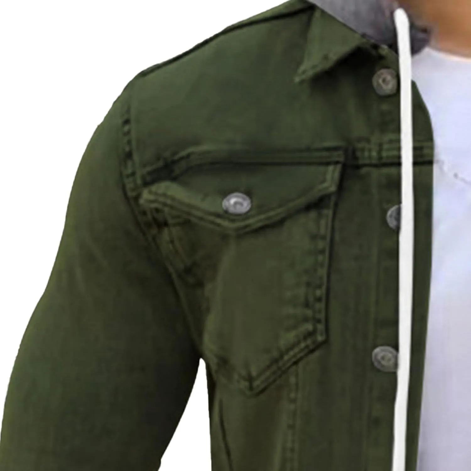 JEShifangjiusu Men'S Denim Hoodie Military Jacket Casual Slim Fit Button Down Jeans Coat Fashion Winter Denim Trucker Jacket