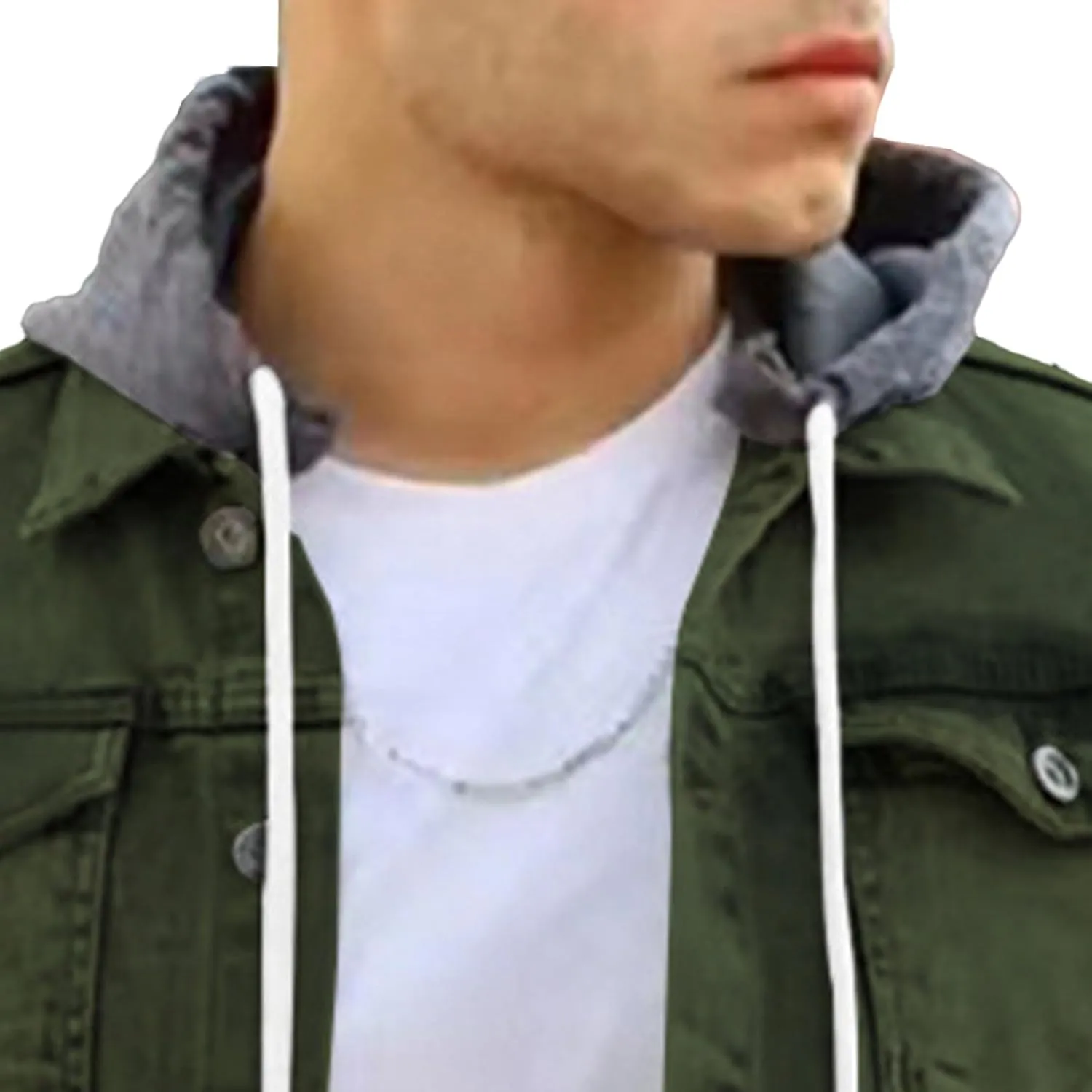 JEShifangjiusu Men'S Denim Hoodie Military Jacket Casual Slim Fit Button Down Jeans Coat Fashion Winter Denim Trucker Jacket