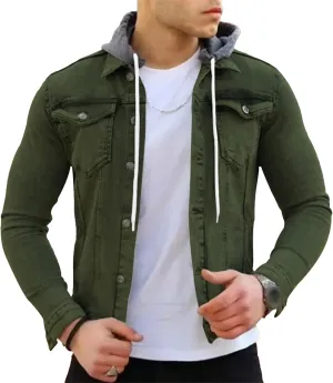 JEShifangjiusu Men'S Denim Hoodie Military Jacket Casual Slim Fit Button Down Jeans Coat Fashion Winter Denim Trucker Jacket