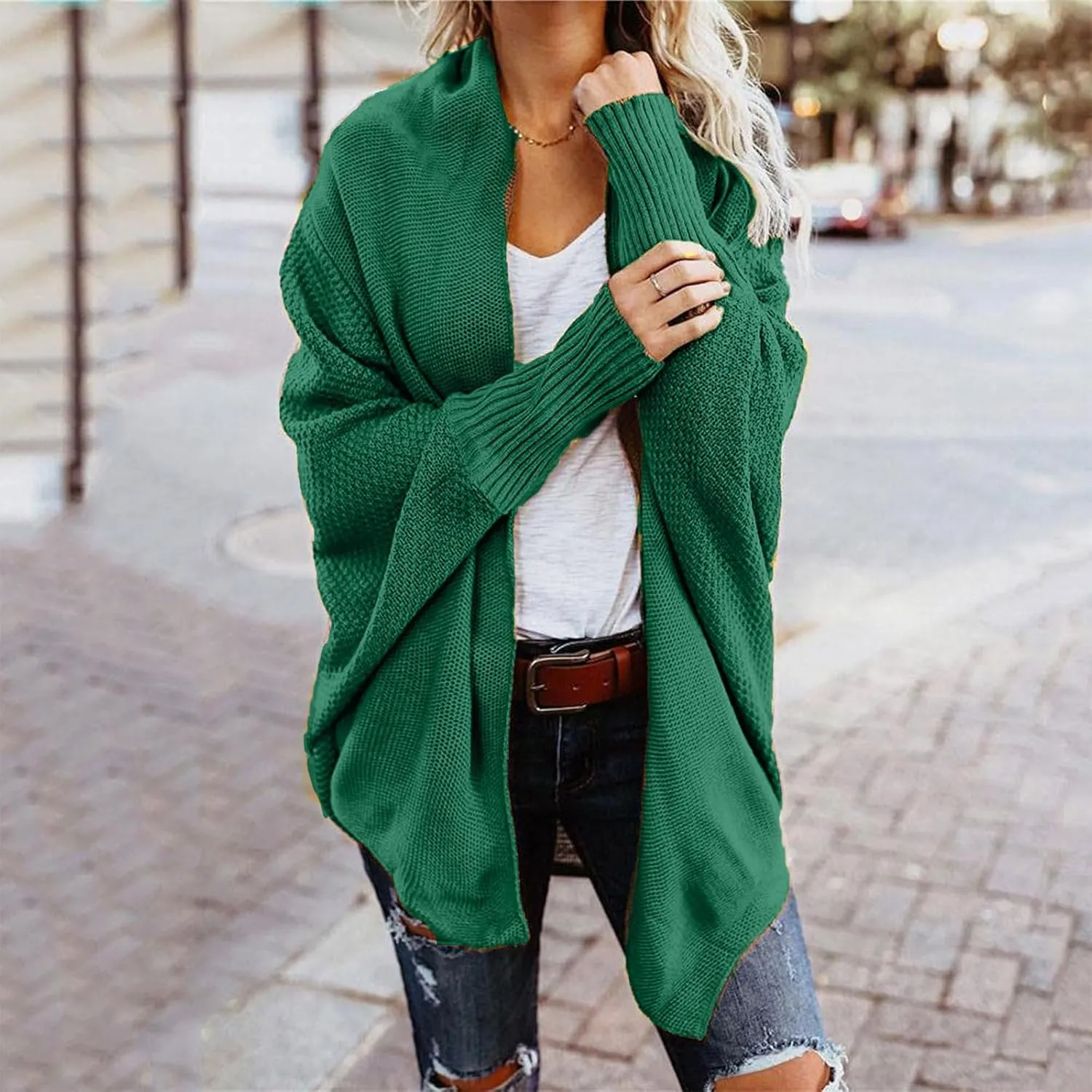 JOAU Cardigan for Women Dressy Casual Open Front Long Batwing Sleeve Knitted Sweater Chunky Outwear Fall Winter Coat Top