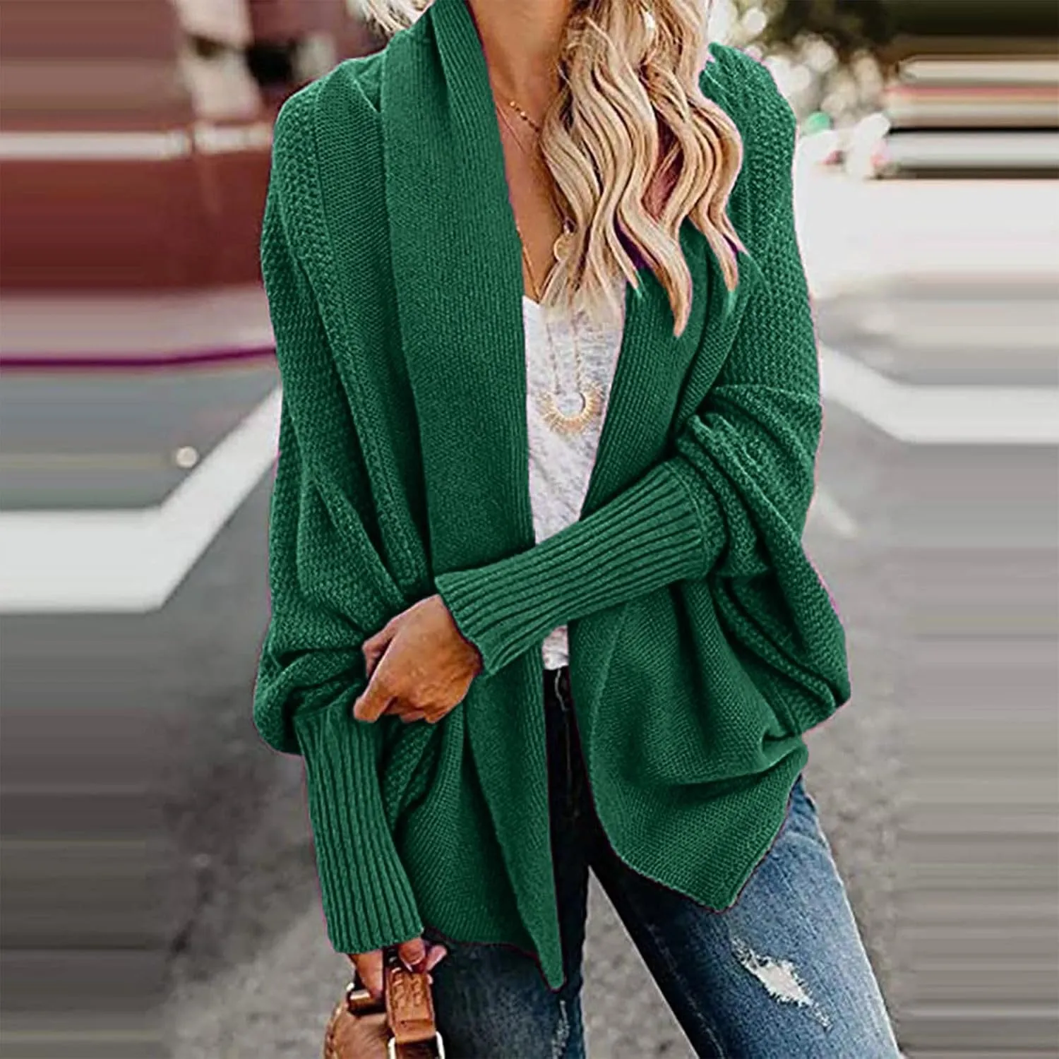 JOAU Cardigan for Women Dressy Casual Open Front Long Batwing Sleeve Knitted Sweater Chunky Outwear Fall Winter Coat Top