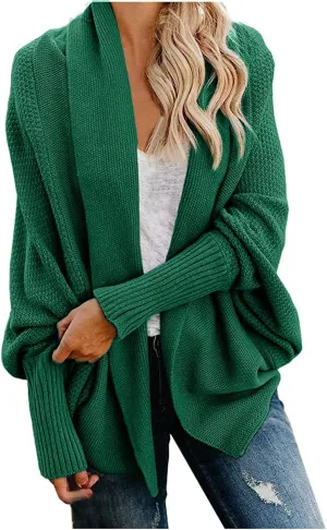 JOAU Cardigan for Women Dressy Casual Open Front Long Batwing Sleeve Knitted Sweater Chunky Outwear Fall Winter Coat Top