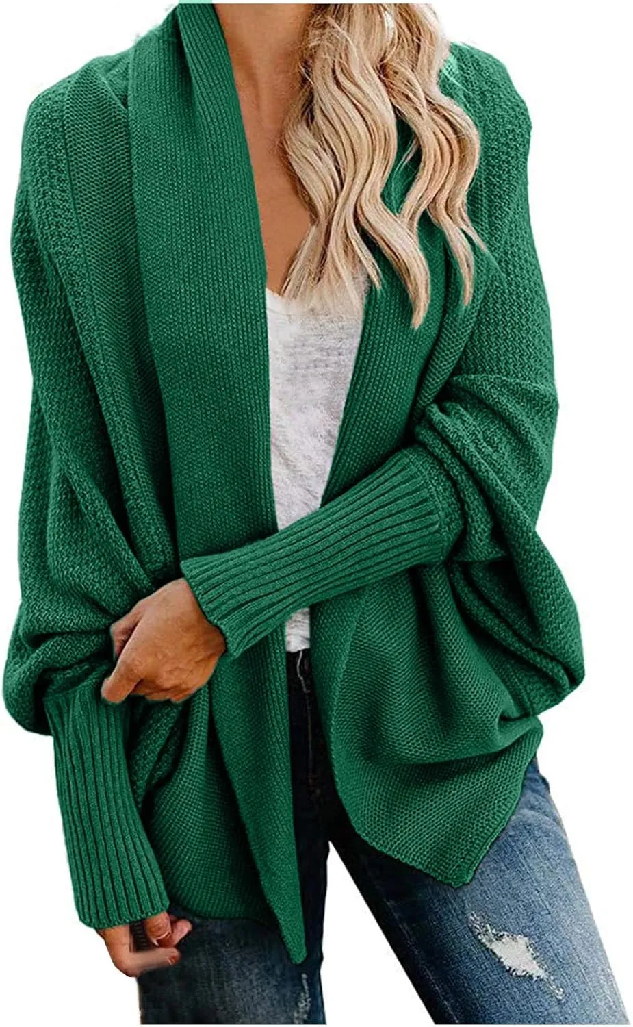JOAU Cardigan for Women Dressy Casual Open Front Long Batwing Sleeve Knitted Sweater Chunky Outwear Fall Winter Coat Top