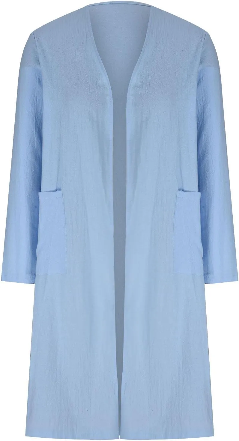 JOAU Women Fall Long Sleeve Solid Color Cotton Linen Cardigans Outwear Loose Fit Casual Lightweight Long Coat with Pockets