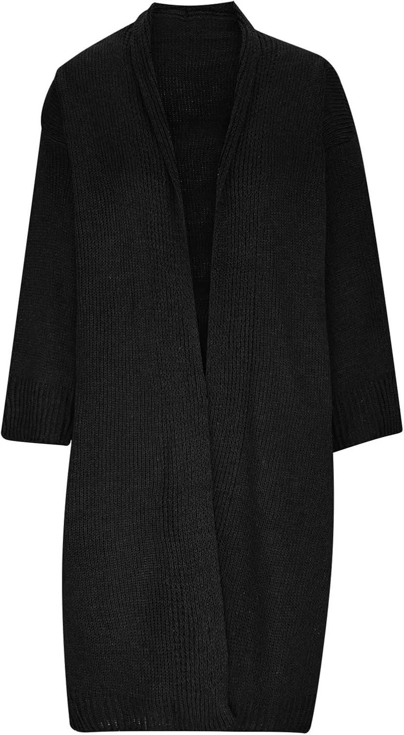 JOAU Women's Long Sleeve Chunky Knit Open Front Sweater Cardigan Loose Fit Lapel Outerwear Fall Winter Casual Long Coat Top