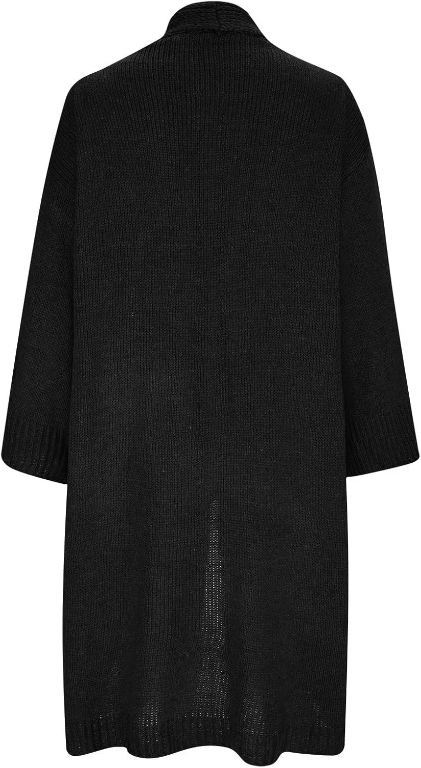 JOAU Women's Long Sleeve Chunky Knit Open Front Sweater Cardigan Loose Fit Lapel Outerwear Fall Winter Casual Long Coat Top