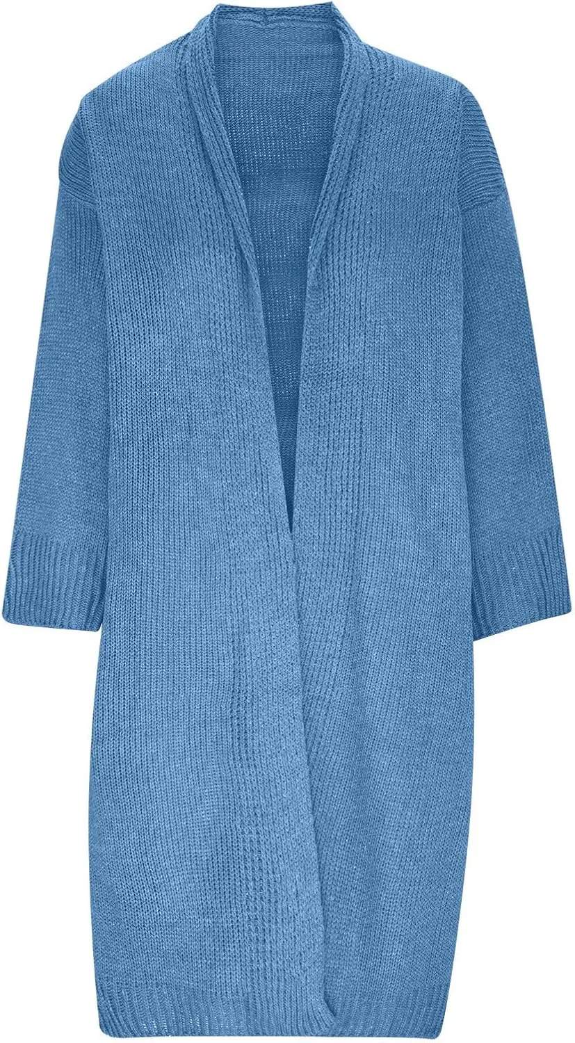 JOAU Women's Long Sleeve Chunky Knit Open Front Sweater Cardigan Loose Fit Lapel Outerwear Fall Winter Casual Long Coat Top