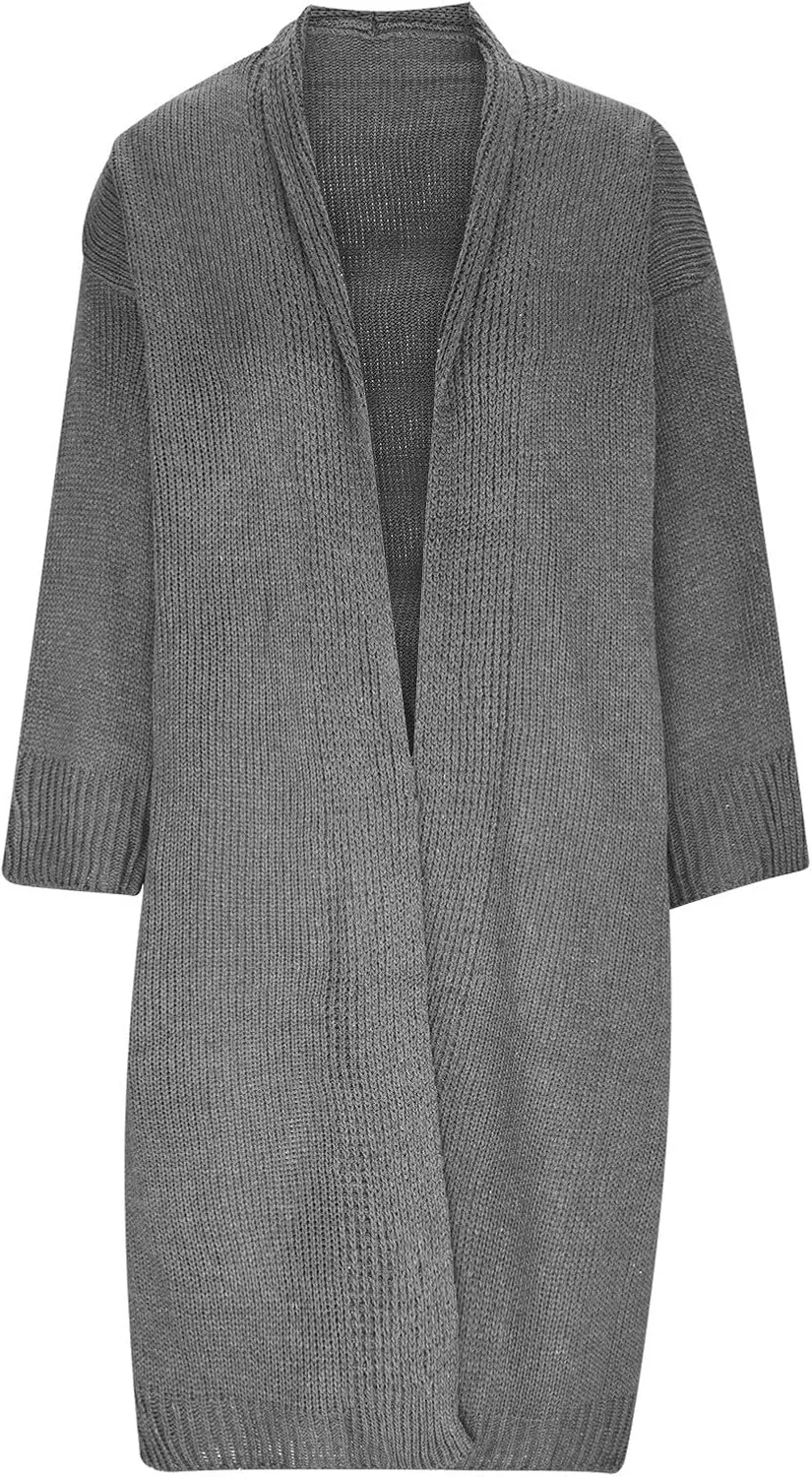 JOAU Women's Long Sleeve Chunky Knit Open Front Sweater Cardigan Loose Fit Lapel Outerwear Fall Winter Casual Long Coat Top