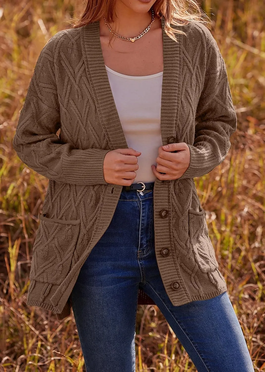 KIRUNDO Women 2024 Fall Winter Oversized Button Down Cable Knit Cardigan Casual Long Sleeve Open Front Chunky Sweater Coat
