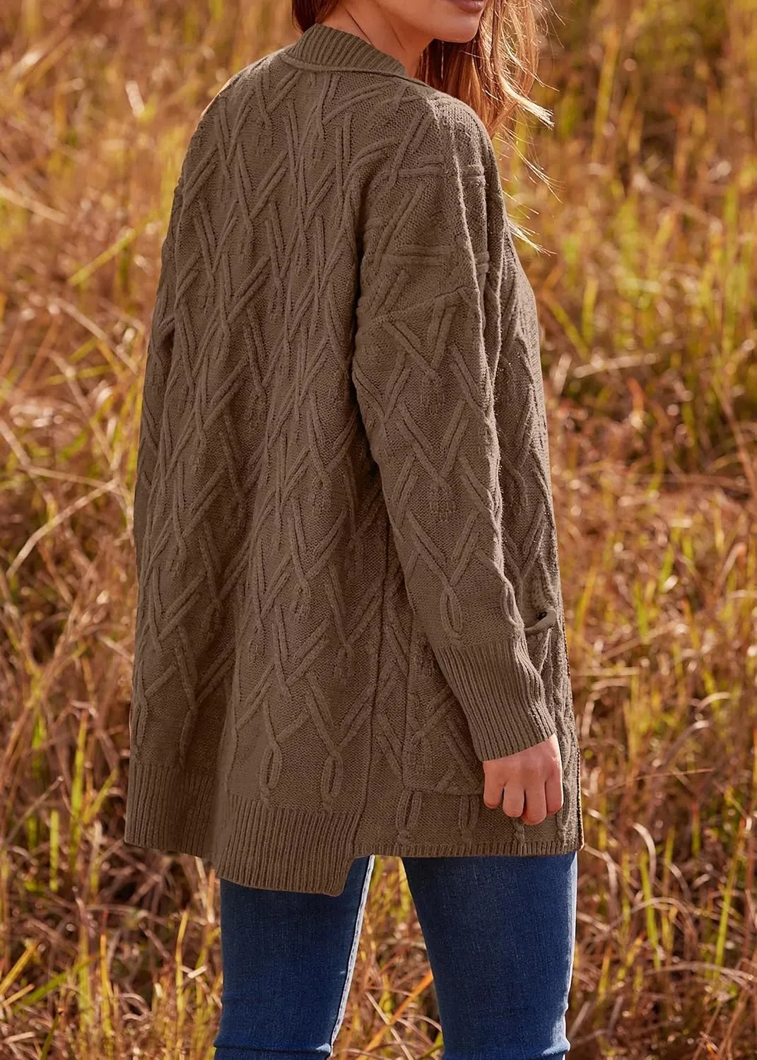 KIRUNDO Women 2024 Fall Winter Oversized Button Down Cable Knit Cardigan Casual Long Sleeve Open Front Chunky Sweater Coat