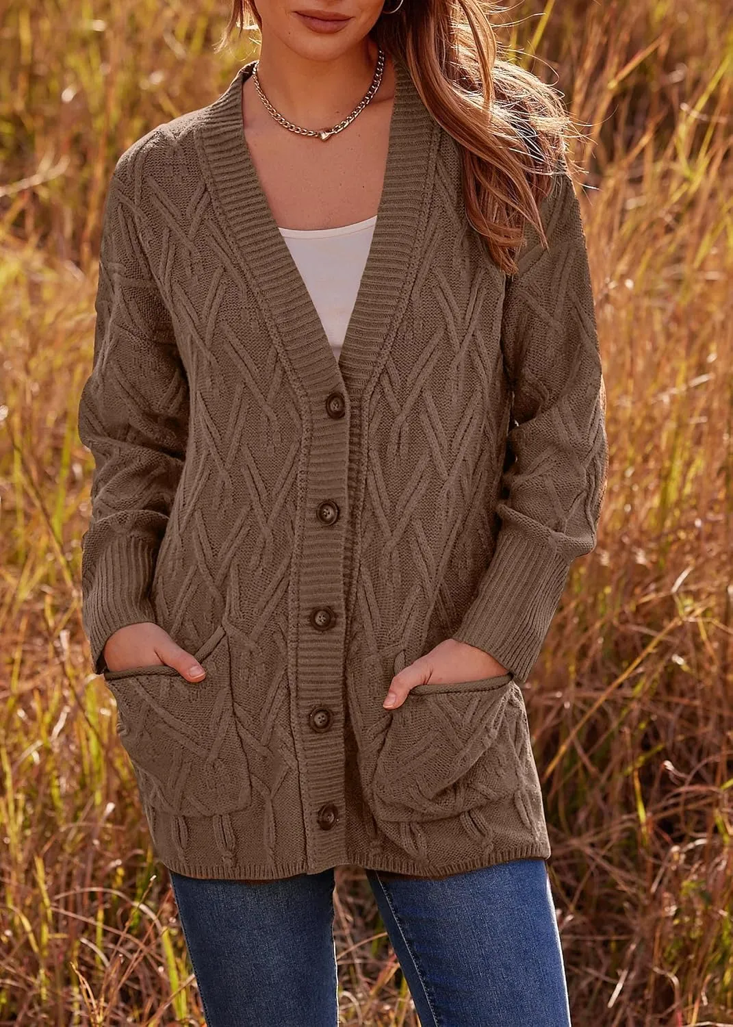 KIRUNDO Women 2024 Fall Winter Oversized Button Down Cable Knit Cardigan Casual Long Sleeve Open Front Chunky Sweater Coat