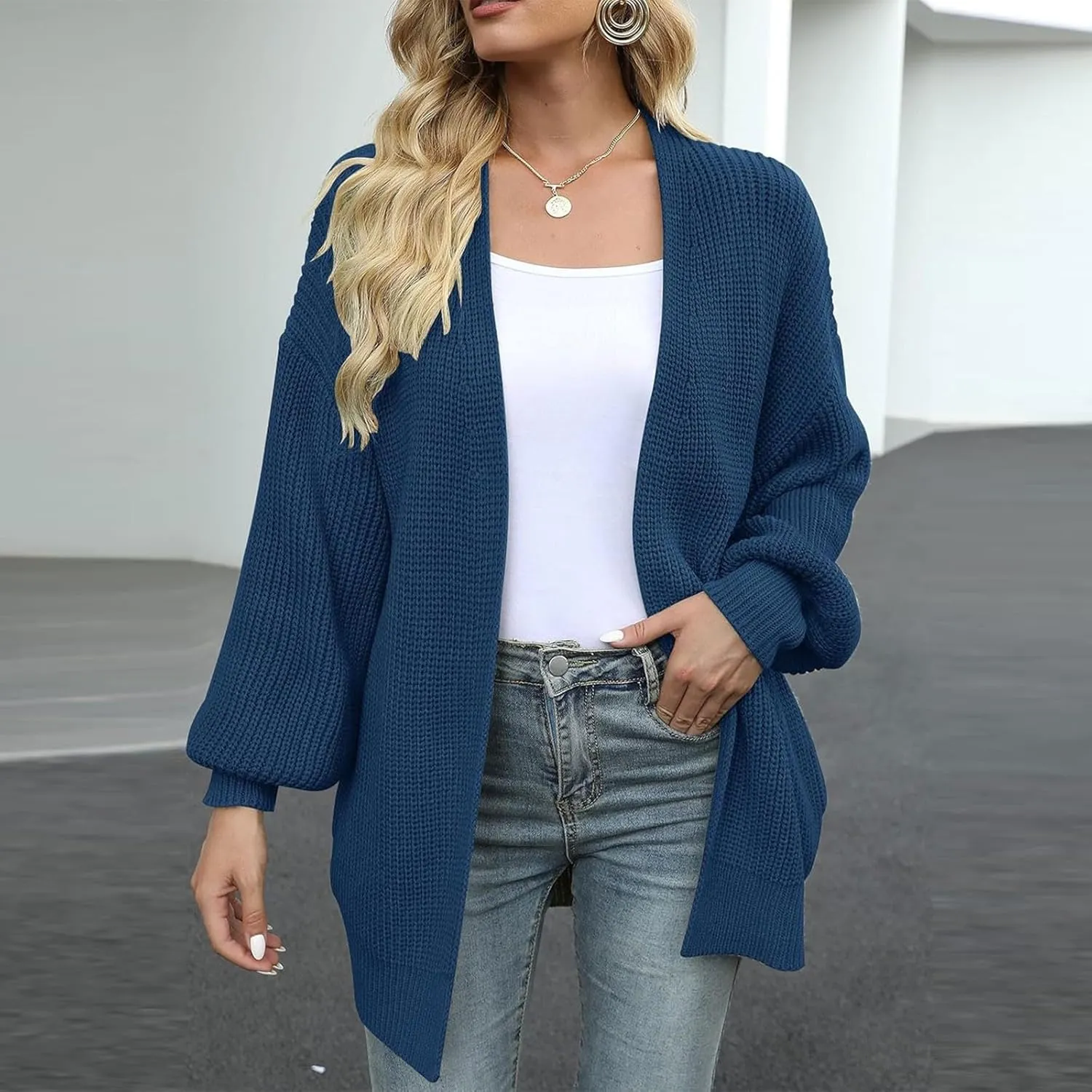 Knit Cardigan Sweaters for Women Open Front Cardigan Ladies Cute Casual Fall Outfits Knitted Sweater