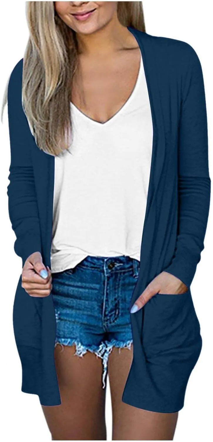Ladies Long Sleeve Cardigan Loose Mid-Length Comfy 2025 Printed Slim Blouse Dressy Coat Tee Fashion with Pocket