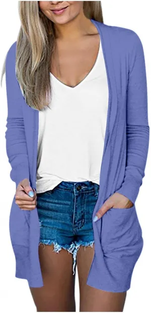 Ladies Long Sleeve Cardigan Loose Mid-Length Comfy 2025 Printed Slim Blouse Dressy Coat Tee Fashion with Pocket