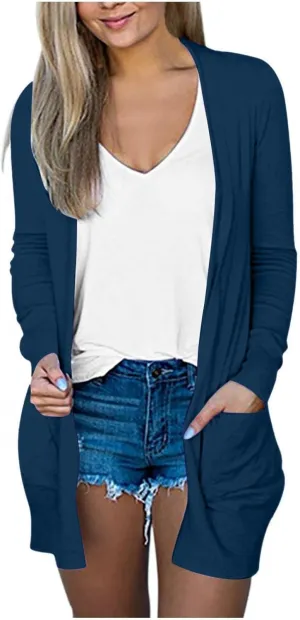 Ladies Long Sleeve Cardigan Loose Mid-Length Comfy 2025 Printed Slim Blouse Dressy Coat Tee Fashion with Pocket