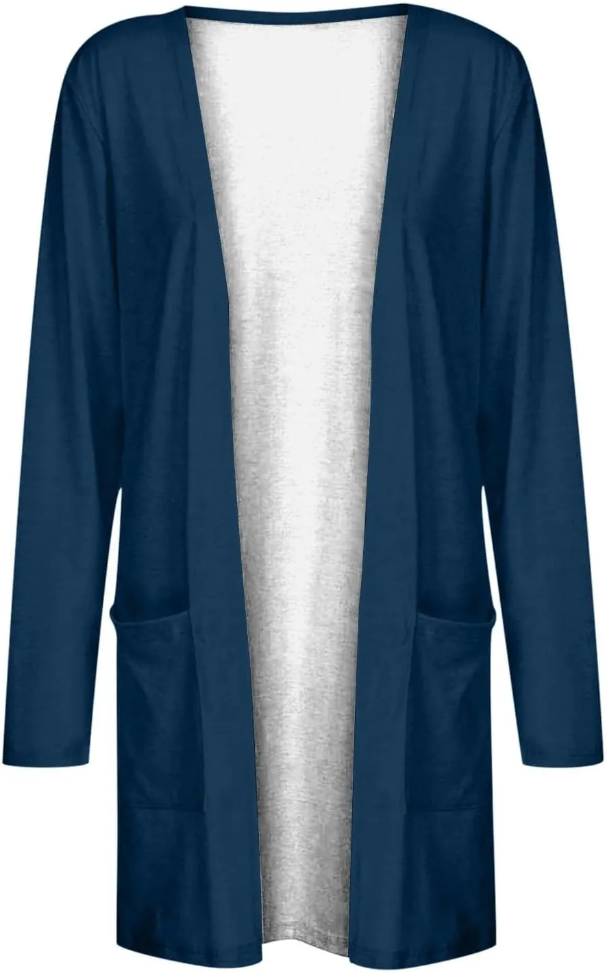 Ladies Long Sleeve Cardigan Loose Mid-Length Comfy 2025 Printed Slim Blouse Dressy Coat Tee Fashion with Pocket