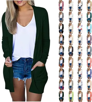 Ladies Long Sleeve Cardigan Loose Mid-Length Comfy 2025 Printed Slim Blouse Dressy Coat Tee Fashion with Pocket