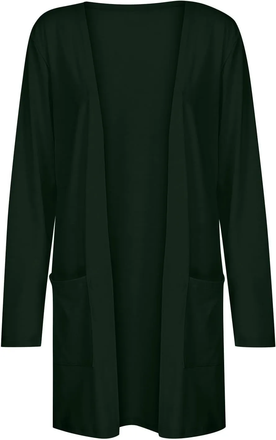 Ladies Long Sleeve Cardigan Loose Mid-Length Comfy 2025 Printed Slim Blouse Dressy Coat Tee Fashion with Pocket