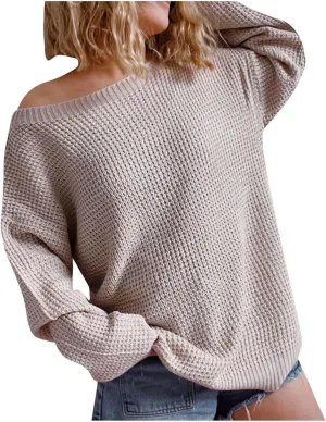 Lastesso Pullover Sweaters for Women Knitted Solid Sweater Casual Long Sleeve Lightweight Fall Outfits Loose Soft Clothes