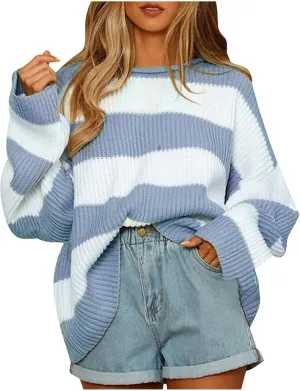 Lastesso Sweaters for Women Trendy Color Block Long Sleeve Sweater Lightweight Soft Pullover Clothes Fashion Fall Clothes
