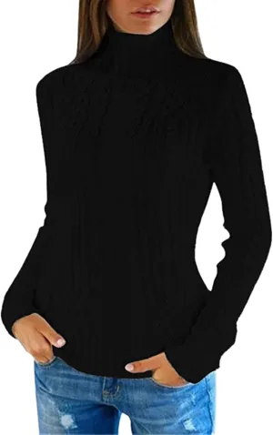 LCMTWX Oversized Sweater for Women Turtleneck Long Sleeved Knitted Sweater Round Neck Striped Women's Oversized Sweaters
