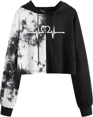 LCMTWX Women's Novelty Graphic Printed Drawstring Hem Hoodies Striped Long Sleeve Crop Sweatshirt Hoodies for Women