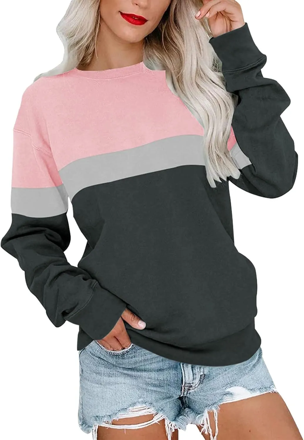 LCMTWX Womens Oversized Sweatshirts Long Sleeve Top Cute Pullover Loose Version Pullover Loose Soft Long Sleeve Pullover