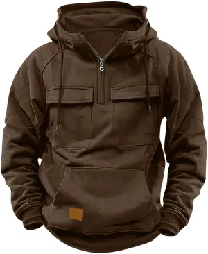 Lmdudan Mens Quarter Zip Pullover Hoodies with Cargo Pockets Tactical Hooded Sweatshirt Vintage Jacket Coats 2024 Fall Winter
