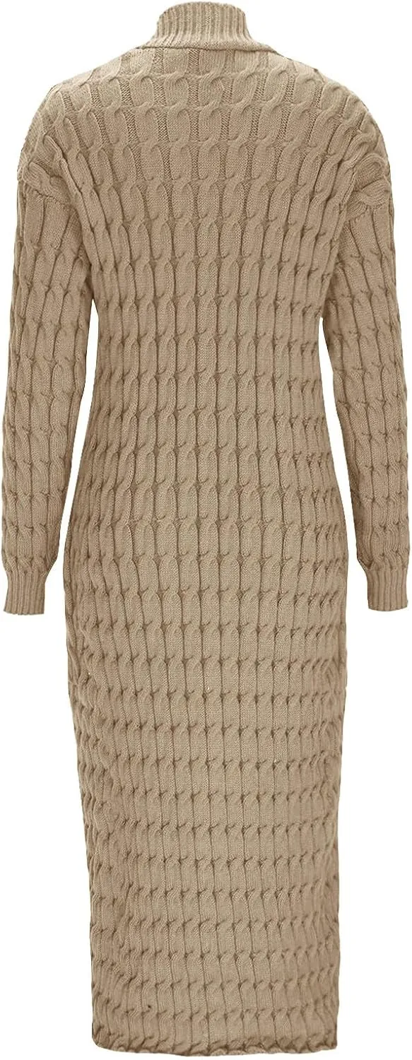 Long Cardigan Sweaters for Women Casual Cable Knit Chunky Sweater Coats Solid Color Trendy Comfy Maxi Outerwear