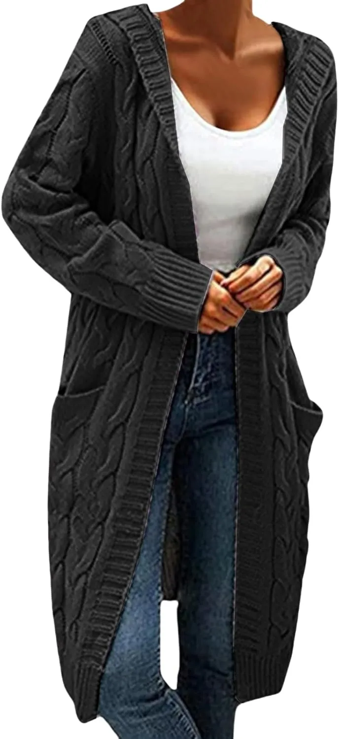 Long Cardigan Sweaters for Women Trendy Chunky Cable Knit Cardigans Open Front Long Sleeve Sweater Coat Outerwear