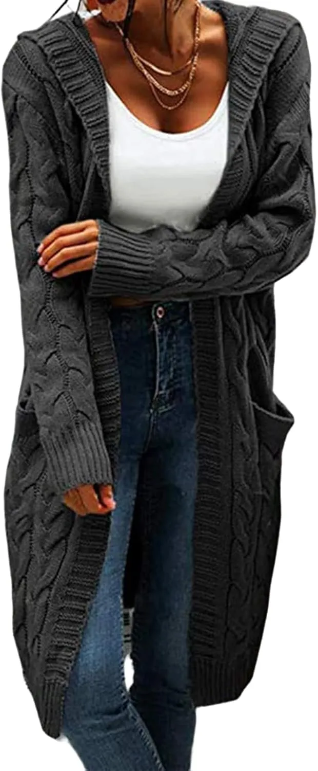 Long Cardigan Sweaters for Women Trendy Chunky Cable Knit Cardigans Open Front Long Sleeve Sweater Coat Outerwear