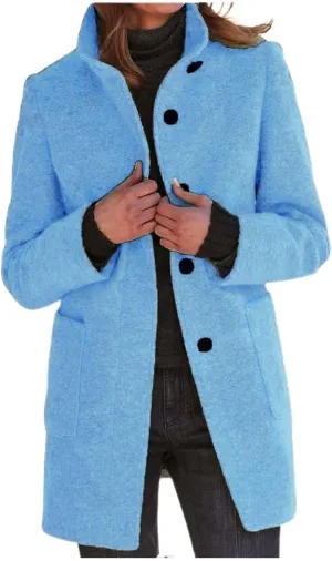 Long Coats for Women Winter Warm Stand Collar Breasted Wool Coats Wool Blend Peacoat Thicken Fashion Casual