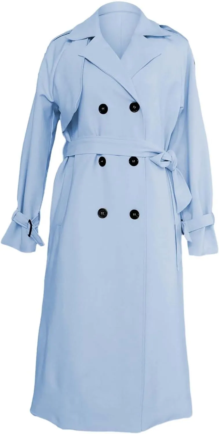 Long Double Breasted Windbreaker Coat Womens Outwear Lapel Women'S Coat Double Breasted Lapel Fall Coats for Women