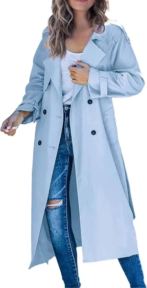 Long Double Breasted Windbreaker Coat Womens Outwear Lapel Women'S Coat Double Breasted Lapel Fall Coats for Women