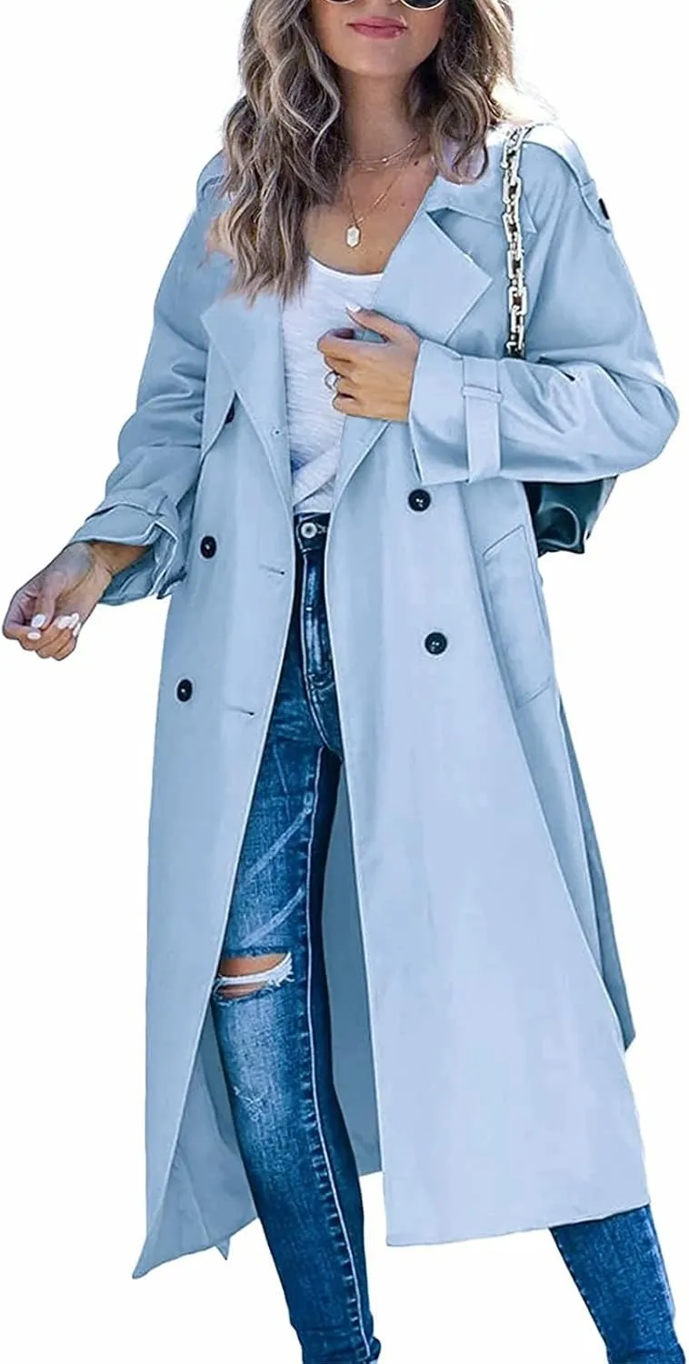 Long Double Breasted Windbreaker Coat Womens Outwear Lapel Women'S Coat Double Breasted Lapel Fall Coats for Women