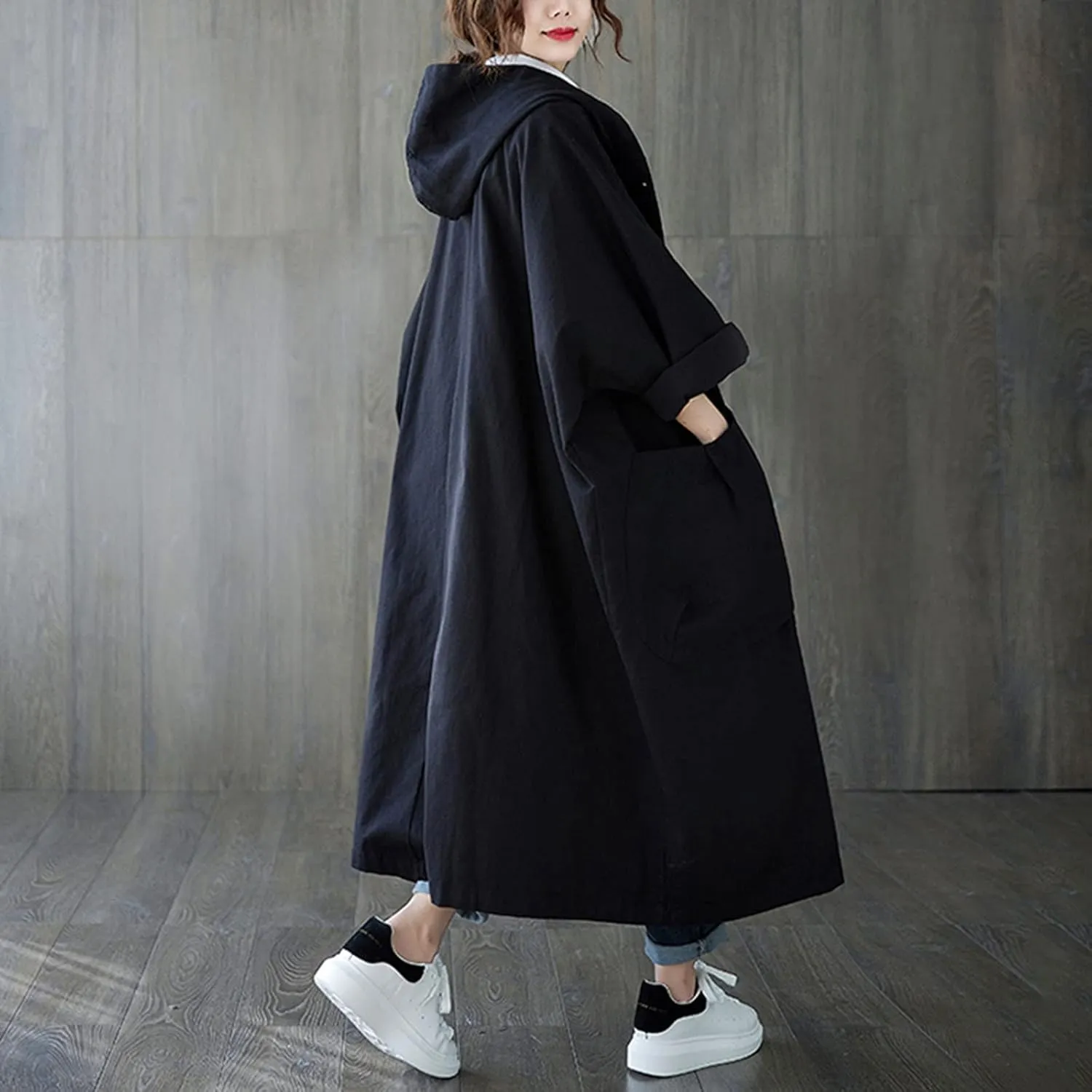 Long Double Breasted Windbreaker Coat Womens Outwear Lapel Women'S Coat Double Breasted Lapel Fall Coats for Women