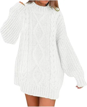 Long Sleeve Turtleneck Sweater Women Winter Casual Solid Color Cable Knitwear Oversize Mock Neck Long Sweater