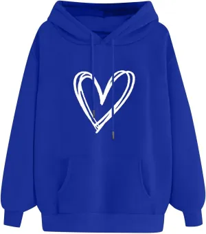 Long Sleeve Valentine's Day Sweatshirt for Women Oversize Trendy Heart Graphic Hoodie Holiday Camping Casual Pullover