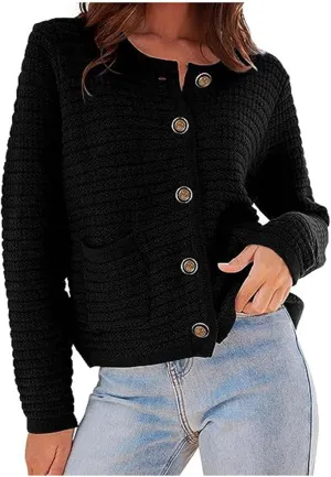 Lpmadey Women's 2024 Fall Casual Long Sleeve Button Down Open Front Cable Knit Cardigan Sweater Coat Jackets with Pockets