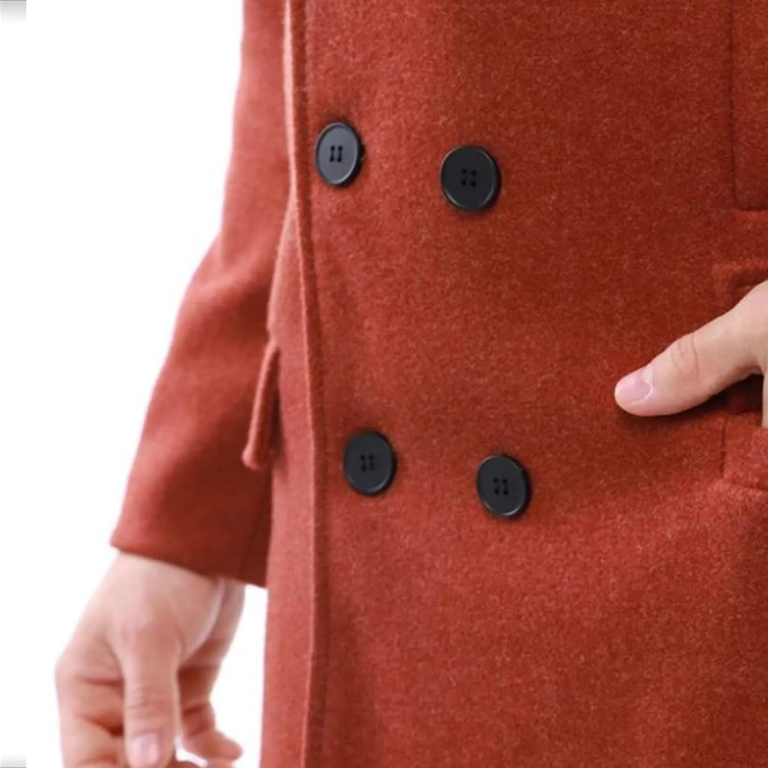 Maiyifu-GJ Long Wool Blend Overcoat for Men Notched Collar Double Breasted Coat Classic Warm Winter Slim Fit Trench Coats