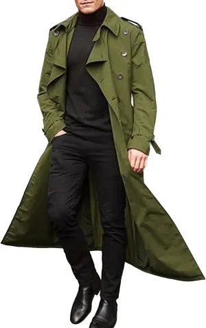 Maiyifu-GJ Men's Mid-Length Trench Coat Slim Fit Double Breasted Long Overcoat Autumn Winter Lapel Windbreaker Jacket